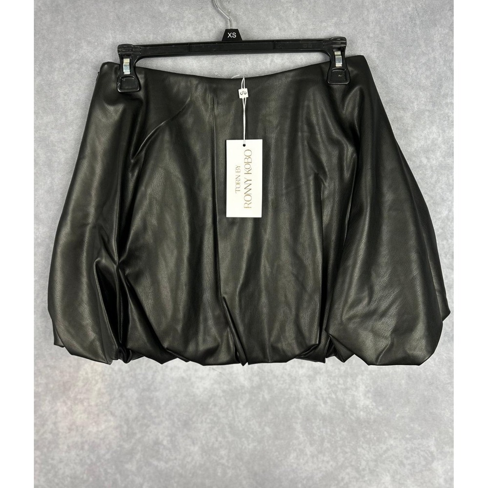 Torn by Ronny Kobo Paloma‎ Skirt Black Faux Leather Bubble Hem